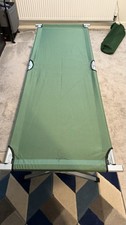 Folding Camp Bed. Single, Green Material, Aluminium Frame, Carry Bag