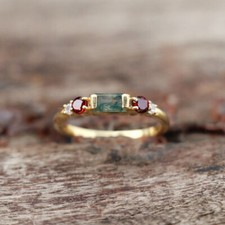 Garnet & Moss Agate Ring 925