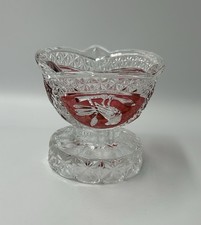 Vintage Hofbauer Byrdes Red Bird Ruby Lead Crystal Sugar/Candy Bowl 9.5cm Tall