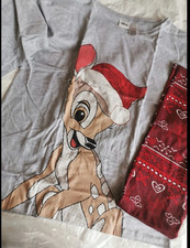 Women Clothes AVON XMAS BAMBI PJ'S BLACK RED TOP T- SHIRT leggings size 10-12
