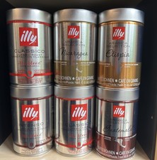 6x Empty Illy Coffee Tins -  Steel Storage Jar/ Container - Approx 14.5cm x 9cm