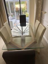 Glass Top dining room table With Oak Legs and X 6 Faux Leather chairs Oak Legs