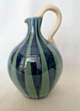 Maria Seviers Studio Pottery Vase Jug With Blue Teal striped Glaze 14cm High
