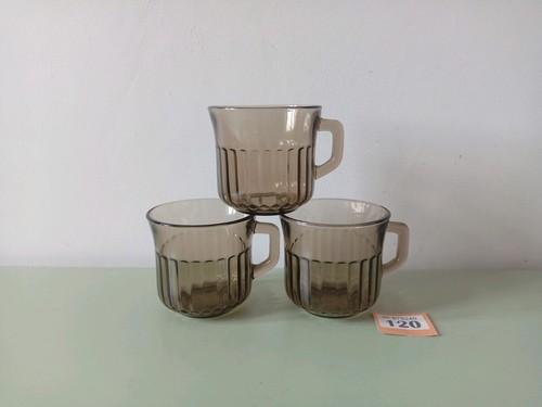Retro smoked glass cups - 3x,