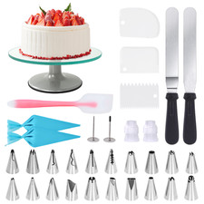 12'' Glass Rotating Cake Stand Decorating Kit Icing Revolving Turntable 33PCS