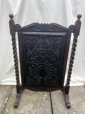Edwardian Barley Twist Oak Carved Fire Guard Screen Arts & Crafts Gothic Style