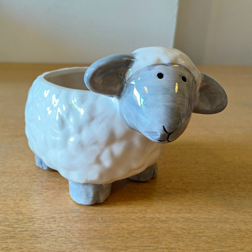 Small ceramic sheep planter - small,