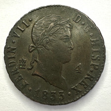 1833 Spain 4 Maravedis Copper
