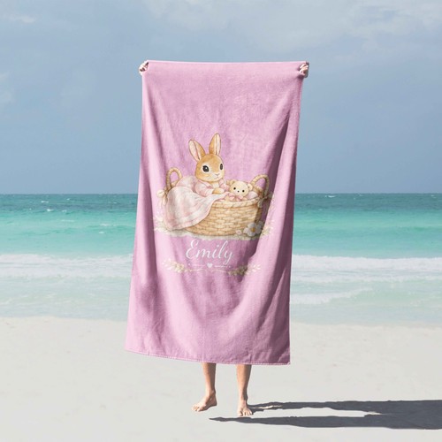 Pink bunny teddy basket towel - bunny,
