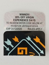 McDonald’s Monopoly Voucher 20% off Virgin Eeperience Days