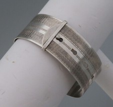 SECOND HAND VINTAGE STYLE ADJUSTABLE WIDE BUCKLE BANGLE STAMPED STERLING SILVER