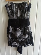 Charas Strapless Party Mini Dress Floral Grey and Black Size 10 BR