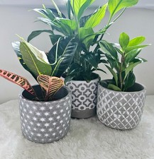 SET OF 3 Concrete Pots Indoor Outdoor Plant Flower Pot Holder Home Decoration