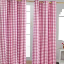 Block Check Cotton Ready Made Eyelet Curtains Blue, Pink, Green, Orange
