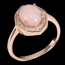 Silver Ring Opal Genuine Natural Gem Solid Sterling Rose Gold Plated O US 7.25