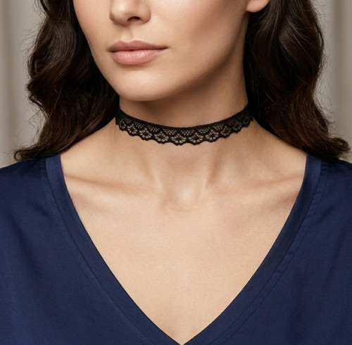 Choker black necklace pattern - black,