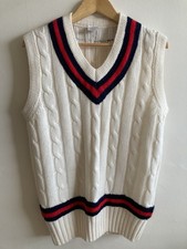 Vintage Cream Pure Wool Cricket Vest Arran Knit Sleeveless Jumper size L