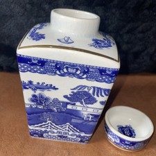 Vintage Ringtons Blue & White Willow Pattern Tea  Caddy 1991