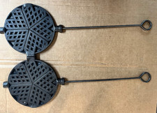 Antique Vintage Long Handle Cast Iron Waffle Maker BBQ Fire Camping