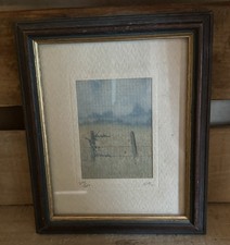 Vintage Framed Picture of Fence and Field #JYL63