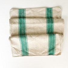 Antique Linen Grain Sack with Green Stripes, Farmhouse Feedsack Fabric G15