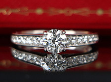 $7450 Cartier 1895 Platinum 0.45ct G VVS2 Round Diamond Pave Engagement Ring #49