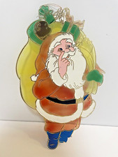 Vintage Christmas Plastic Santa Stained Glass SunCatcher Decoration Retro Large