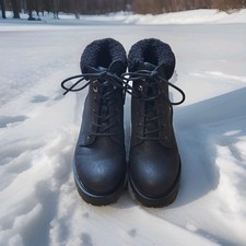 Papaya Black Ankle Boots Shoes With Fur Cuff Size 5