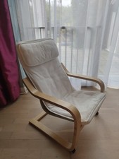 Ikea Childs Poang Birch Rocking Chair - Cream Canvas Seat - Kids Room Arm Chair