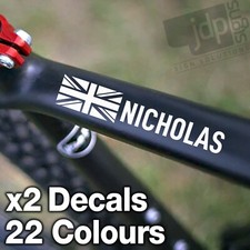 x2 PERSONALISED ENGLAND FLAG BIKE FRAME NAME STICKERS VINYL DECAL CYCLE HELMET