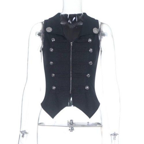 Washed black gothic punk vest - washed,
