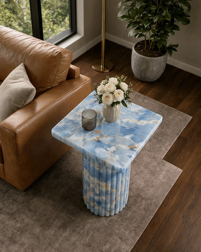 Blue onyx square side - blue, table