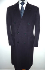 SAVOY TAYLORS GUILD Blue Pure Cashmere Double Breasted Overcoat Great Coat 42 R