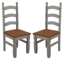 Corona Dining Chairs x 2 Grey Wax Slat Back Mexican Pine by Mercers Furniture®