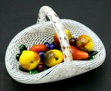 LARGE Charming SAINT LOUIS Latticino FRUIT BASKET Art Glass PAPERWEIGHT