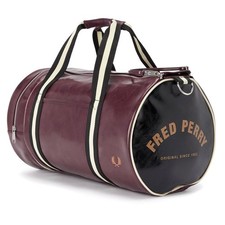 BNWT FRED PERRY AUTHENTIC CONTRAST COLOUR BARREL BAG, PORT/ BLACK, L2228/F33