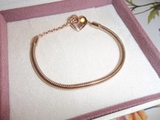 Genuine Pandora Rose Gold Moments Heart T Bar Snake Bracelet - 589285C00 - 17cm