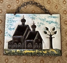 Russian Church Painting Plaque 1970s Enamel on Bronze Vintage Artwork