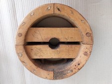 Antique Wooden 10" Flat Belt Farm Pulley Wheel, Industrial Steampunk Mill 25cm
