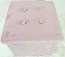 Soft Velvet Folding Ottoman Storage Box Footstool with Diamante – 2 Sizes