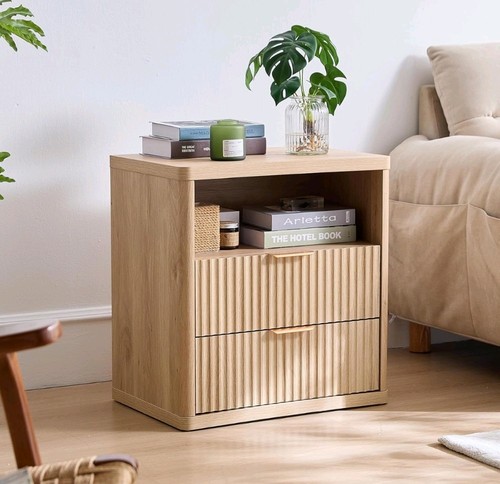 Modern oak fluted bedside - oak,