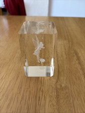 Walt Disney Tinkerbell 3D Laser Etched Crystal Glass Cube Paperweight 