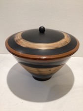 Vintage Oriental Lacquered Wooden Decorative Lidded Bowl