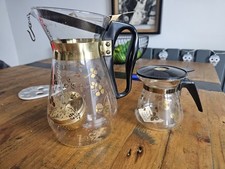 Vintage Original Pyrex Gold Starburst Atomic Glass Coffee Pot Jug Carafe & Lid