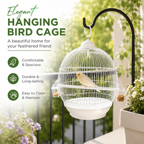 White round hanging bird cage - bird,