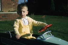 35mm Slide 1950s Red Border Kodachrome Boy on Push Pedal Car