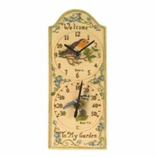Outside In Garden Indoor Outdoor Birdberry Wall Clock and Thermometer