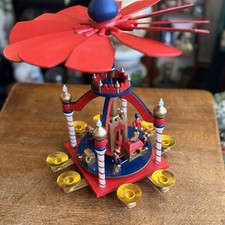 Wooden Christmas Red Traditional German Rotating Candle Windmill Carousel