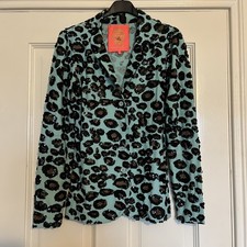 Rare Manoush jacket blazer turquoise with gold black bead sequin leopard size s