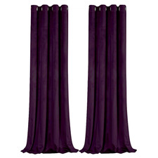 Contemporary Soft Velvet Fabric Blackout Eyelet Curtains - 2 Panel